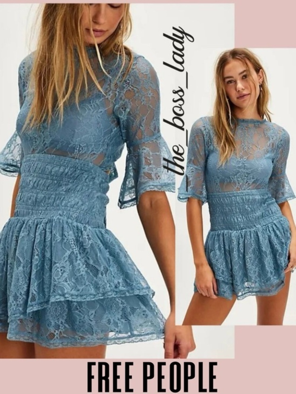 Free People mini dress floral lace cutout ruffled tiered sheer mesh boho Small